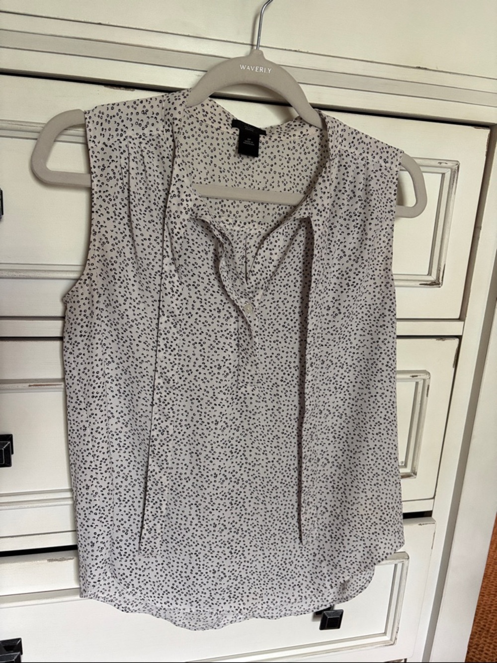 Ann Taylor White Sleeveless Dot Tie-Neck Camisole